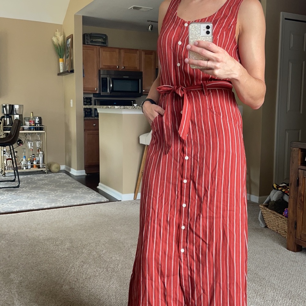 Max Studio Button Up Tie Waist Maxi Dress Size Sm